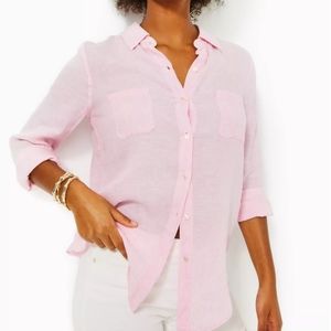 NWOT Lilly Pulitzer Sea View linen button down top. Urchin Pink. Reduced!!